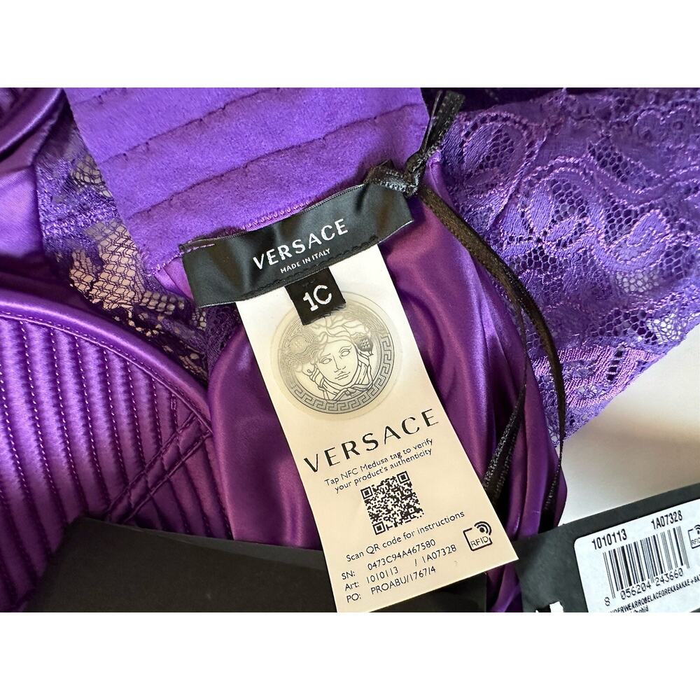 Versace Women’s Greek Key Purple Sleeveless Bodysuit 1C Italy 1010113 NWT - Picture 9 of 10